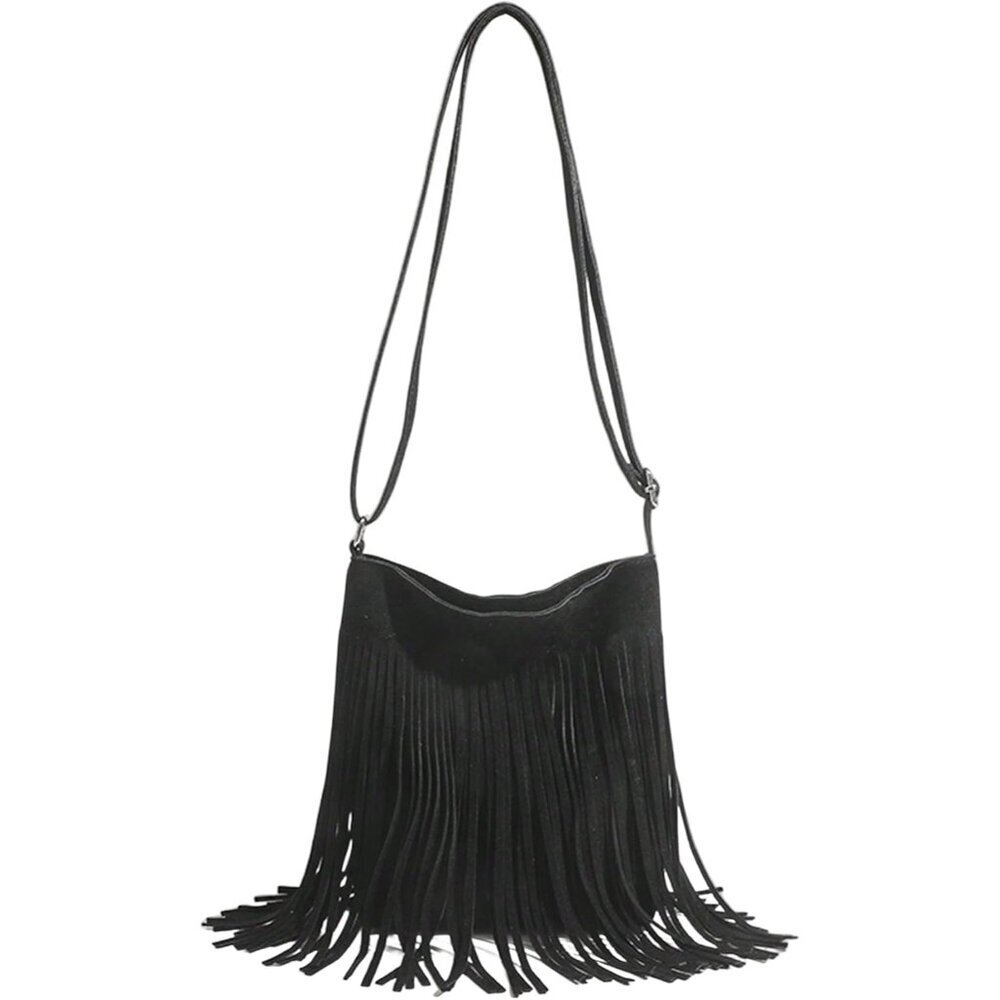 Women's Faux Suede Fringe Crossbody Bag Small Boho Shoulder Purse